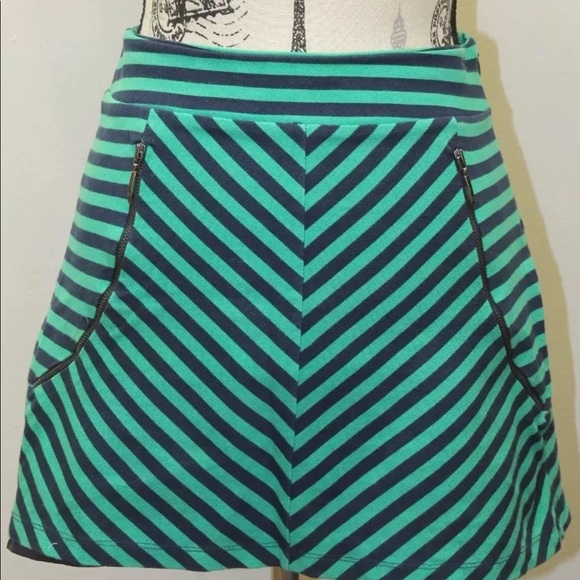 Zara Women Mini Lined Skirt Blue Green Stripe 30 M Sexy Summer 100% Cotton - Picture 5 of 12
